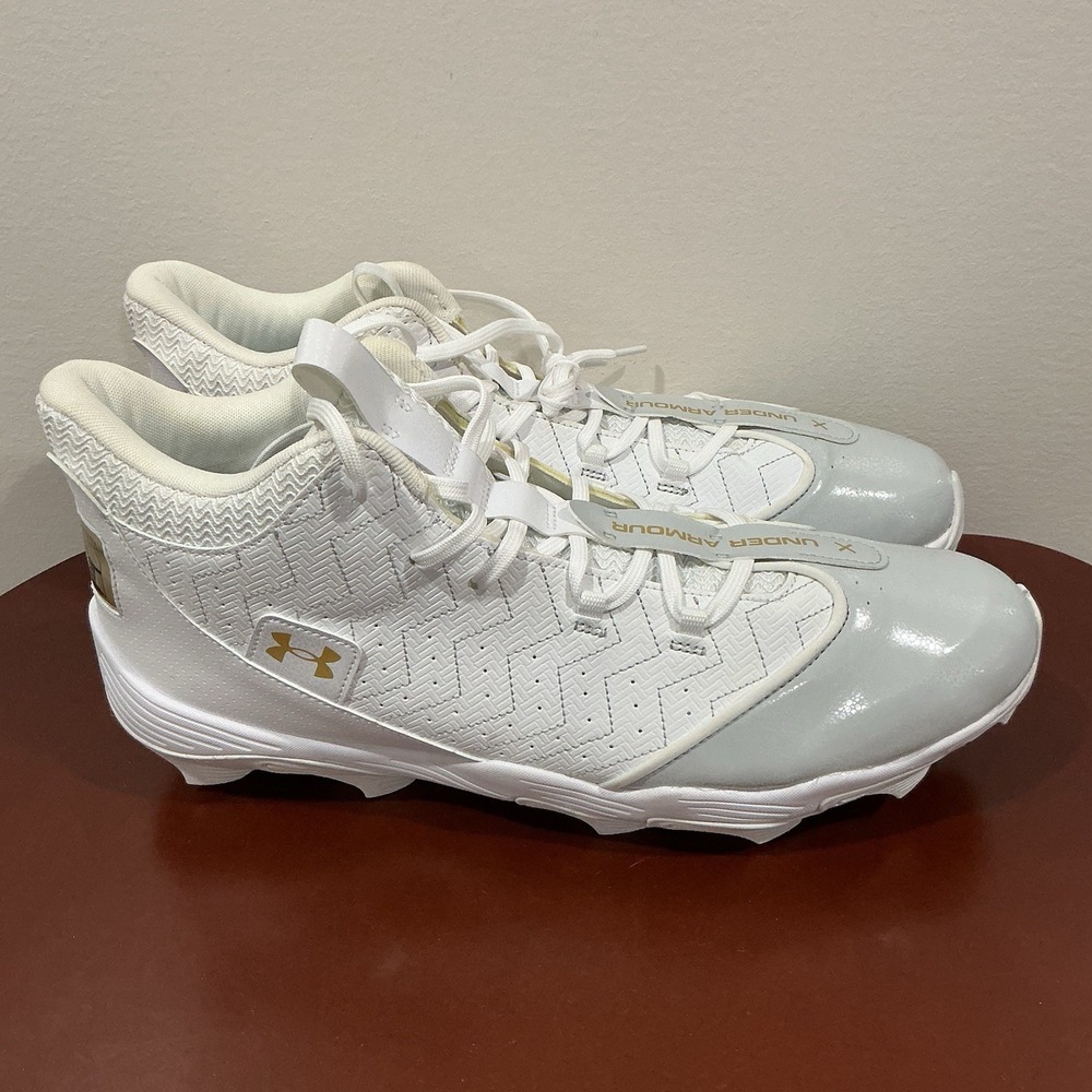 MENS SIZE 15 Under Armour Harper 9 Pro TPU Baseball Cleats WHITE/GOLD New No Box - Picture 2 of 6